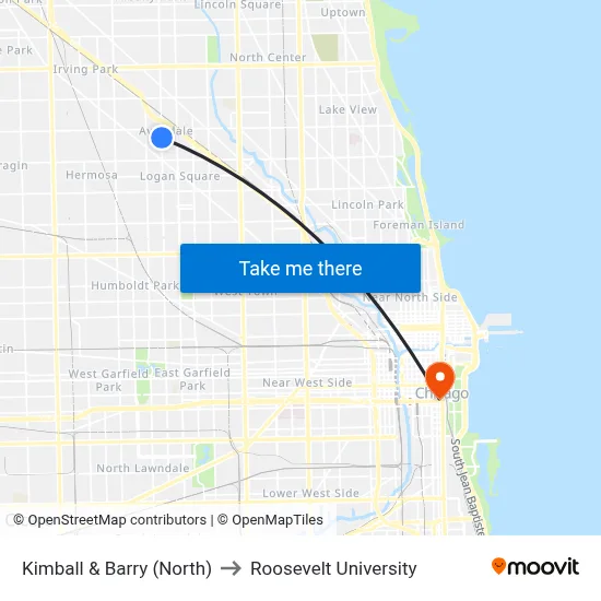 Kimball & Barry (North) to Roosevelt University map