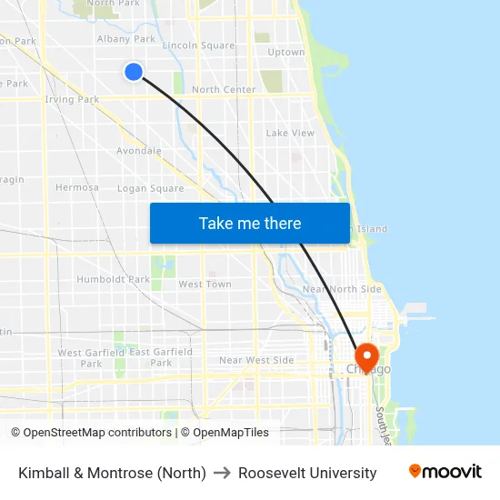 Kimball & Montrose (North) to Roosevelt University map