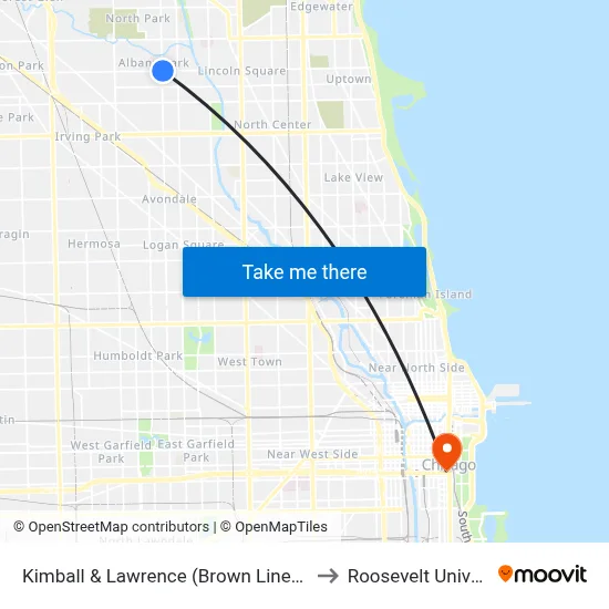 Kimball & Lawrence (Brown Line) (North) to Roosevelt University map