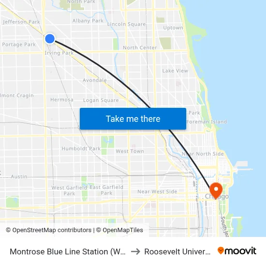 Montrose Blue Line Station (West) to Roosevelt University map