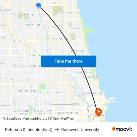 Peterson & Lincoln (East) to Roosevelt University map