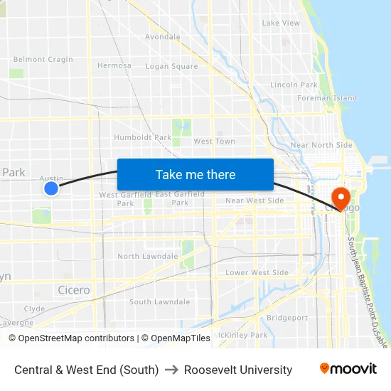 Central & West End (South) to Roosevelt University map