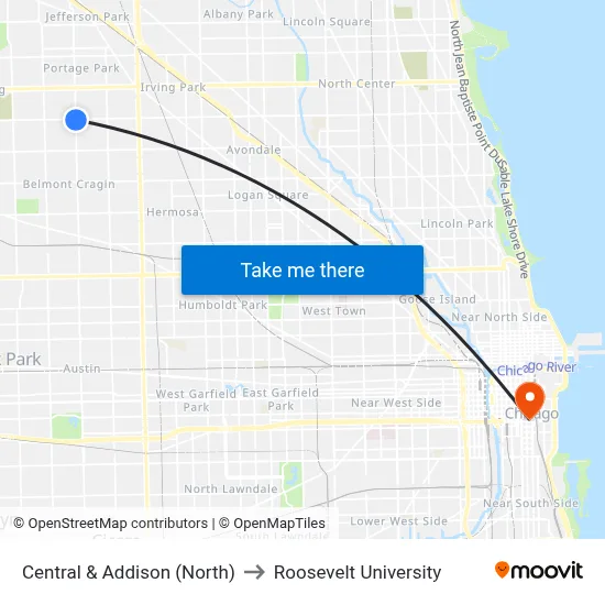 Central & Addison (North) to Roosevelt University map