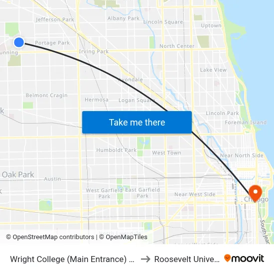 Wright College (Main Entrance) (North) to Roosevelt University map