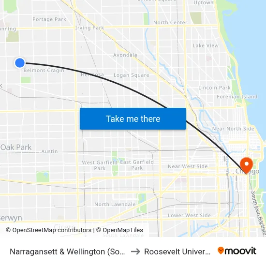 Narragansett & Wellington (South) to Roosevelt University map