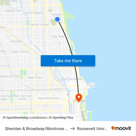 Sheridan & Broadway/Montrose (North) to Roosevelt University map