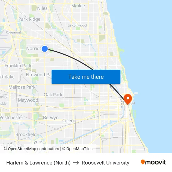Harlem & Lawrence (North) to Roosevelt University map