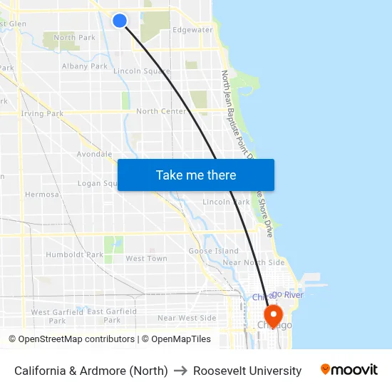 California & Ardmore (North) to Roosevelt University map