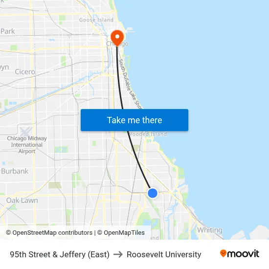 95th Street & Jeffery (East) to Roosevelt University map