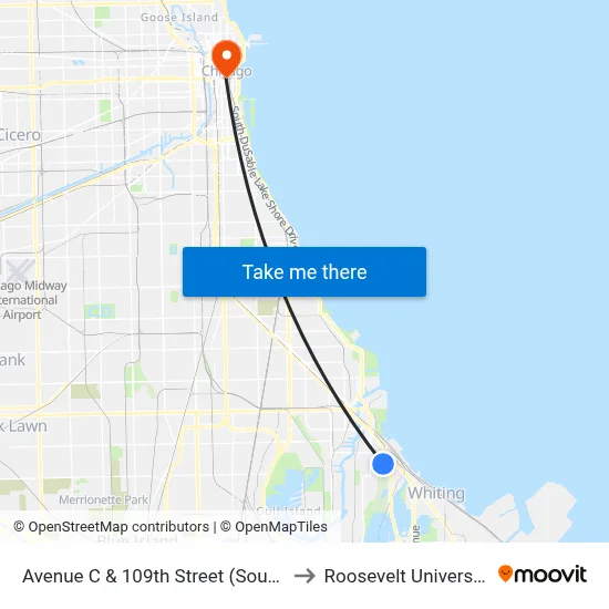 Avenue C & 109th Street (South) to Roosevelt University map