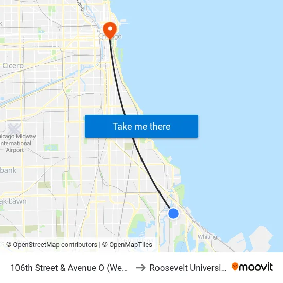 106th Street & Avenue O (West) to Roosevelt University map
