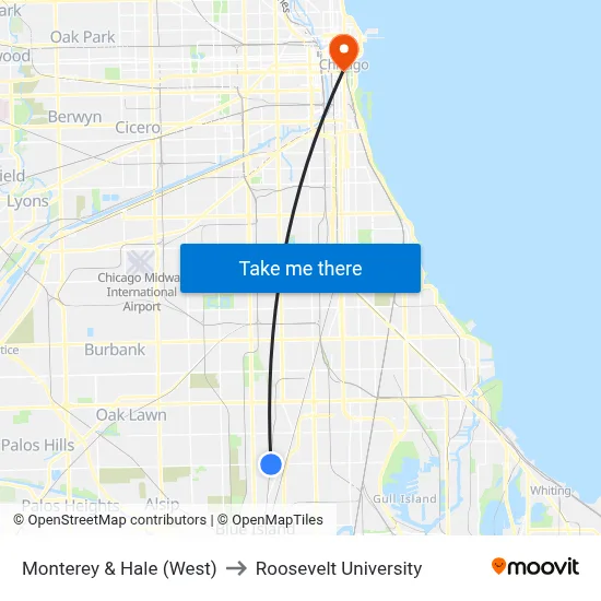 Monterey & Hale (West) to Roosevelt University map