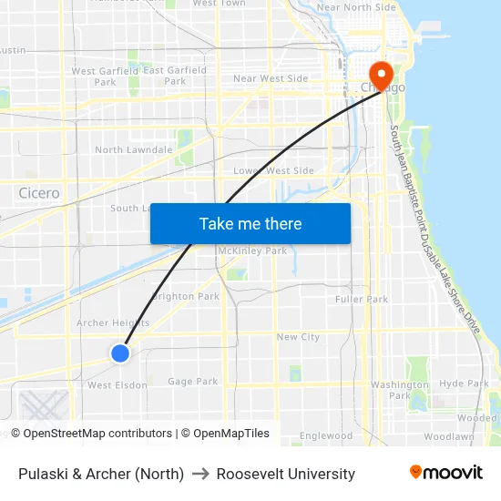 Pulaski & Archer (North) to Roosevelt University map