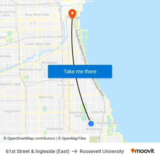 61st Street & Ingleside (East) to Roosevelt University map