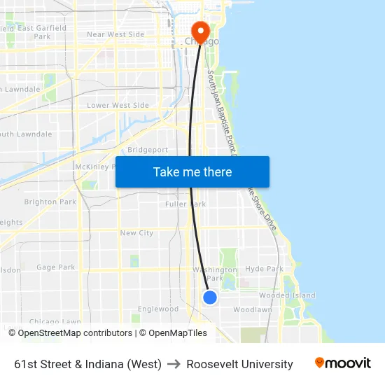 61st Street & Indiana (West) to Roosevelt University map