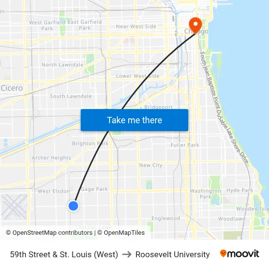 59th Street & St. Louis (West) to Roosevelt University map