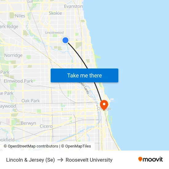 Lincoln & Jersey (Se) to Roosevelt University map