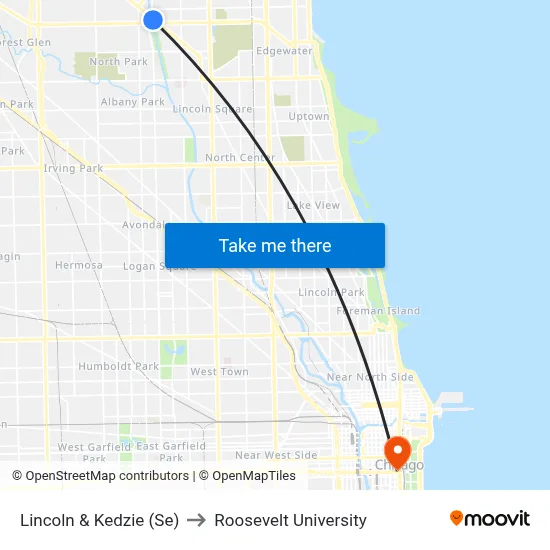 Lincoln & Kedzie (Se) to Roosevelt University map