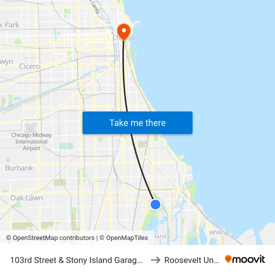 103rd Street & Stony Island Garage Terminal (Se) to Roosevelt University map