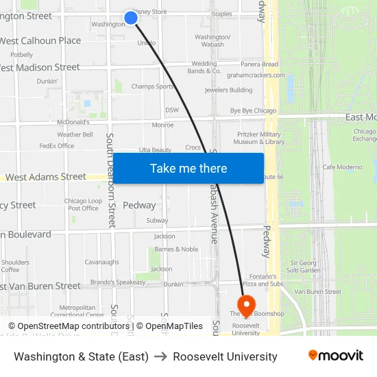 Washington & State (East) to Roosevelt University map