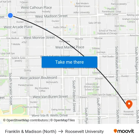 Franklin & Madison (North) to Roosevelt University map