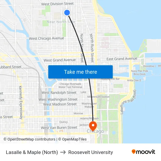 Lasalle & Maple (North) to Roosevelt University map
