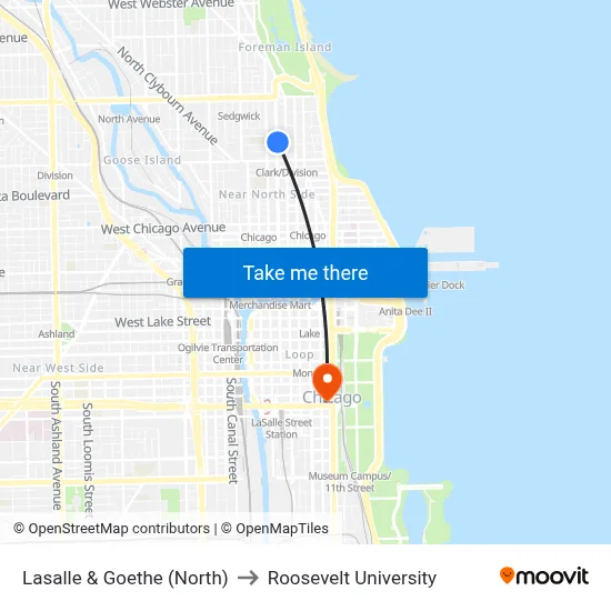 Lasalle & Goethe (North) to Roosevelt University map