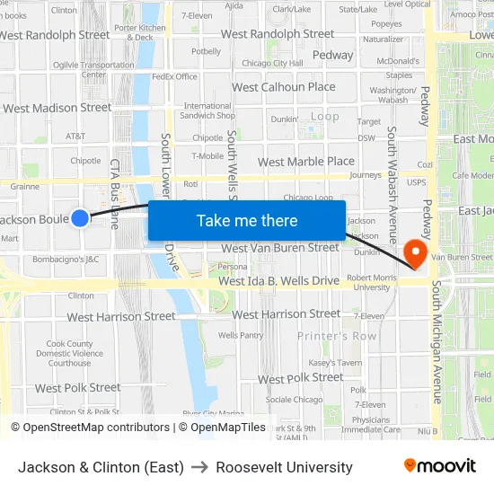 Jackson & Clinton (East) to Roosevelt University map