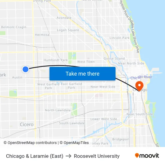 Chicago & Laramie (East) to Roosevelt University map