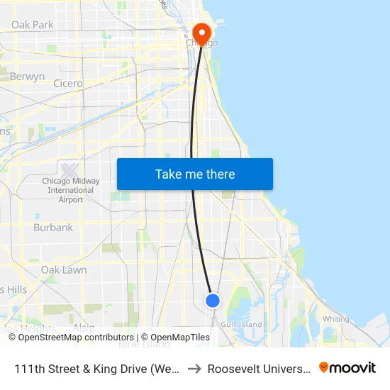 111th Street & King Drive (West) to Roosevelt University map