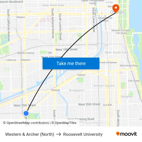 Western & Archer (North) to Roosevelt University map