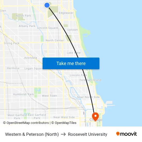 Western & Peterson (North) to Roosevelt University map