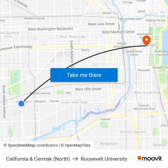 California & Cermak (North) to Roosevelt University map
