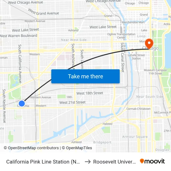 California Pink Line Station (North) to Roosevelt University map