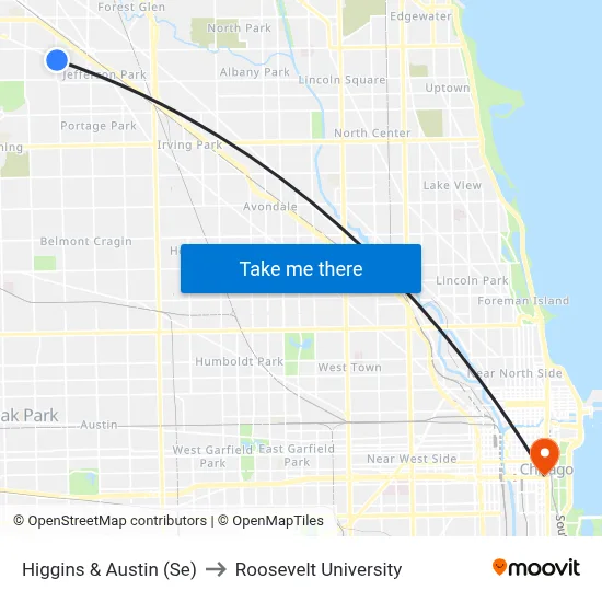 Higgins & Austin (Se) to Roosevelt University map