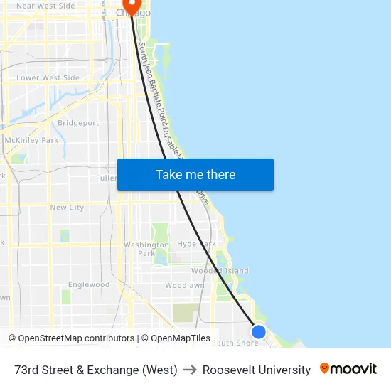 73rd Street & Exchange (West) to Roosevelt University map