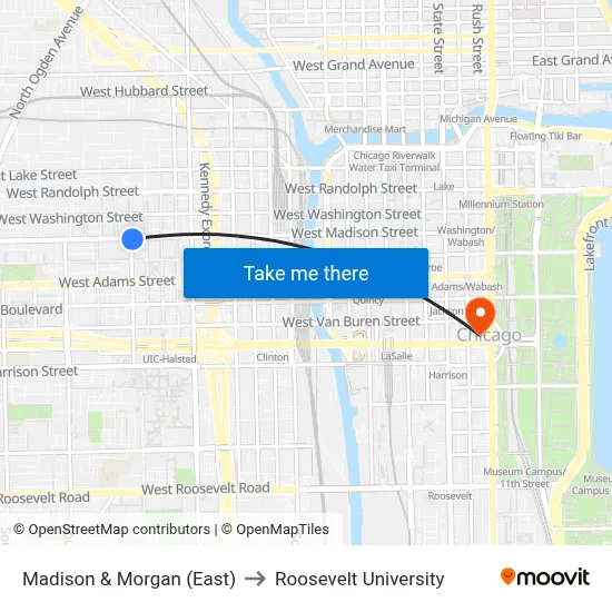 Madison & Morgan (East) to Roosevelt University map