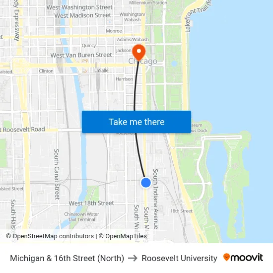 Michigan & 16th Street (North) to Roosevelt University map