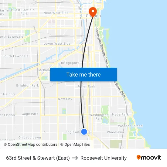 63rd Street & Stewart (East) to Roosevelt University map