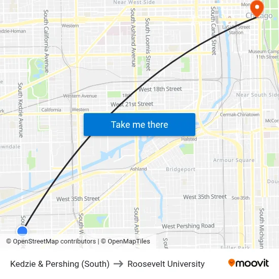 Kedzie & Pershing (South) to Roosevelt University map