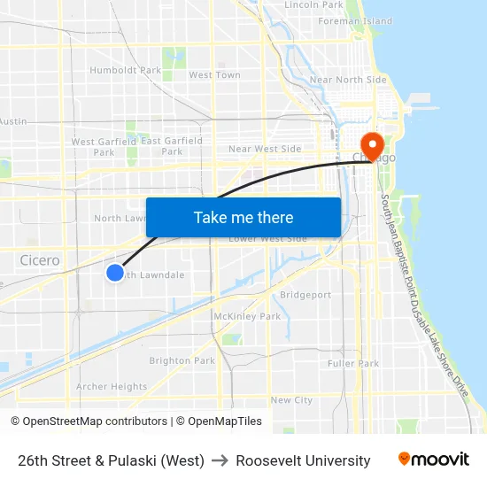 26th Street & Pulaski (West) to Roosevelt University map