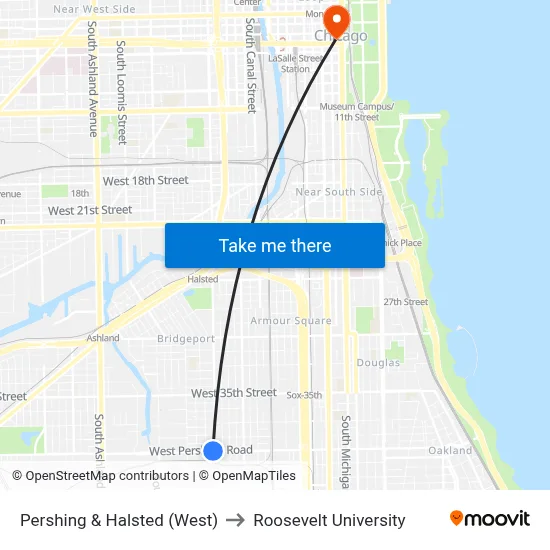 Pershing & Halsted (West) to Roosevelt University map