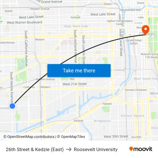 26th Street & Kedzie (East) to Roosevelt University map