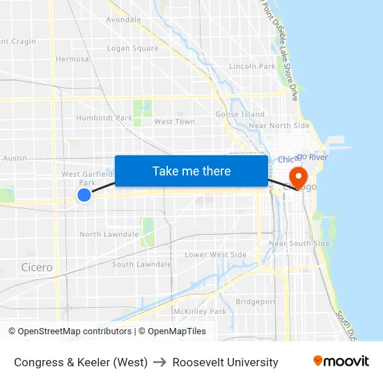 Congress & Keeler (West) to Roosevelt University map