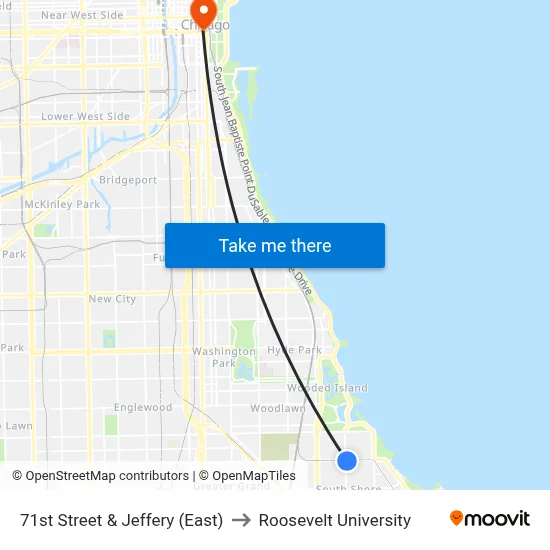 71st Street & Jeffery (East) to Roosevelt University map