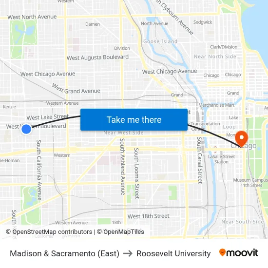 Madison & Sacramento (East) to Roosevelt University map
