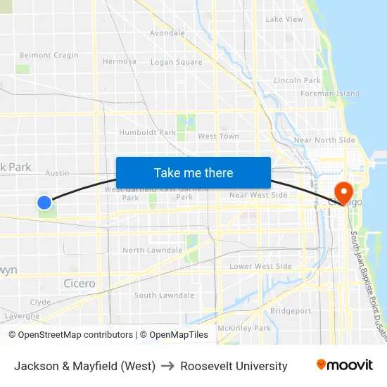 Jackson & Mayfield (West) to Roosevelt University map