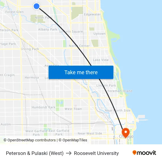 Peterson & Pulaski (West) to Roosevelt University map