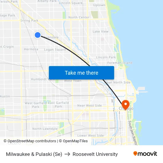 Milwaukee & Pulaski (Se) to Roosevelt University map
