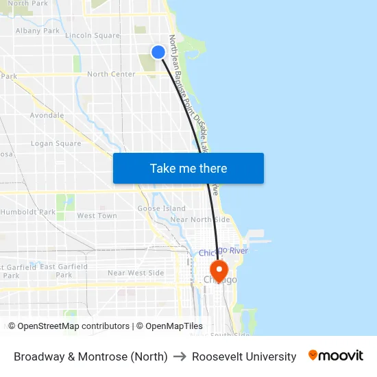 Broadway & Montrose (North) to Roosevelt University map